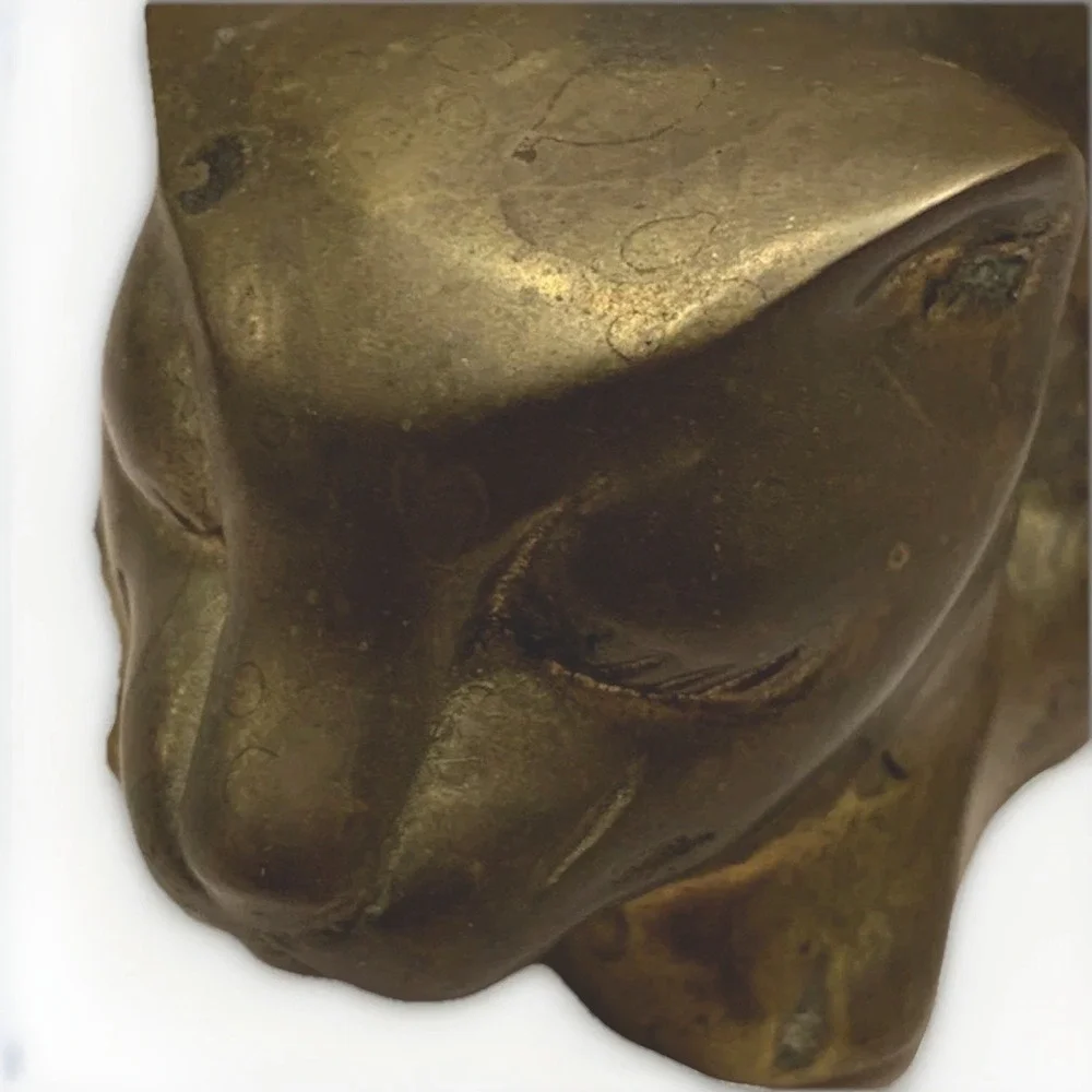 Vintage Brass Sleeping Cat Figurine Statue MCM Large 6